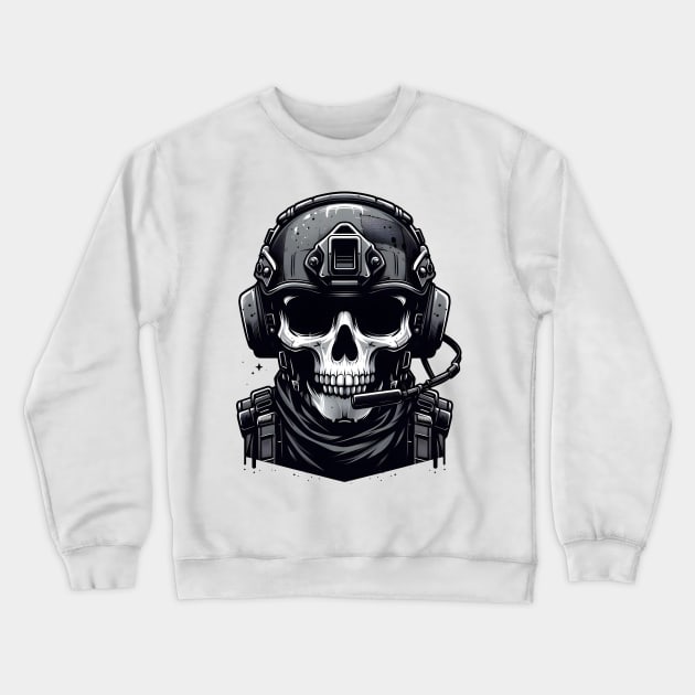 Tactical Skull Dominance Tee: Where Strength Meets Edgy Elegance Crewneck Sweatshirt by Rawlifegraphic